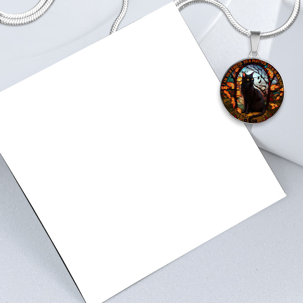 Black Cat - Personalized Black Cat Round Pendant Necklace