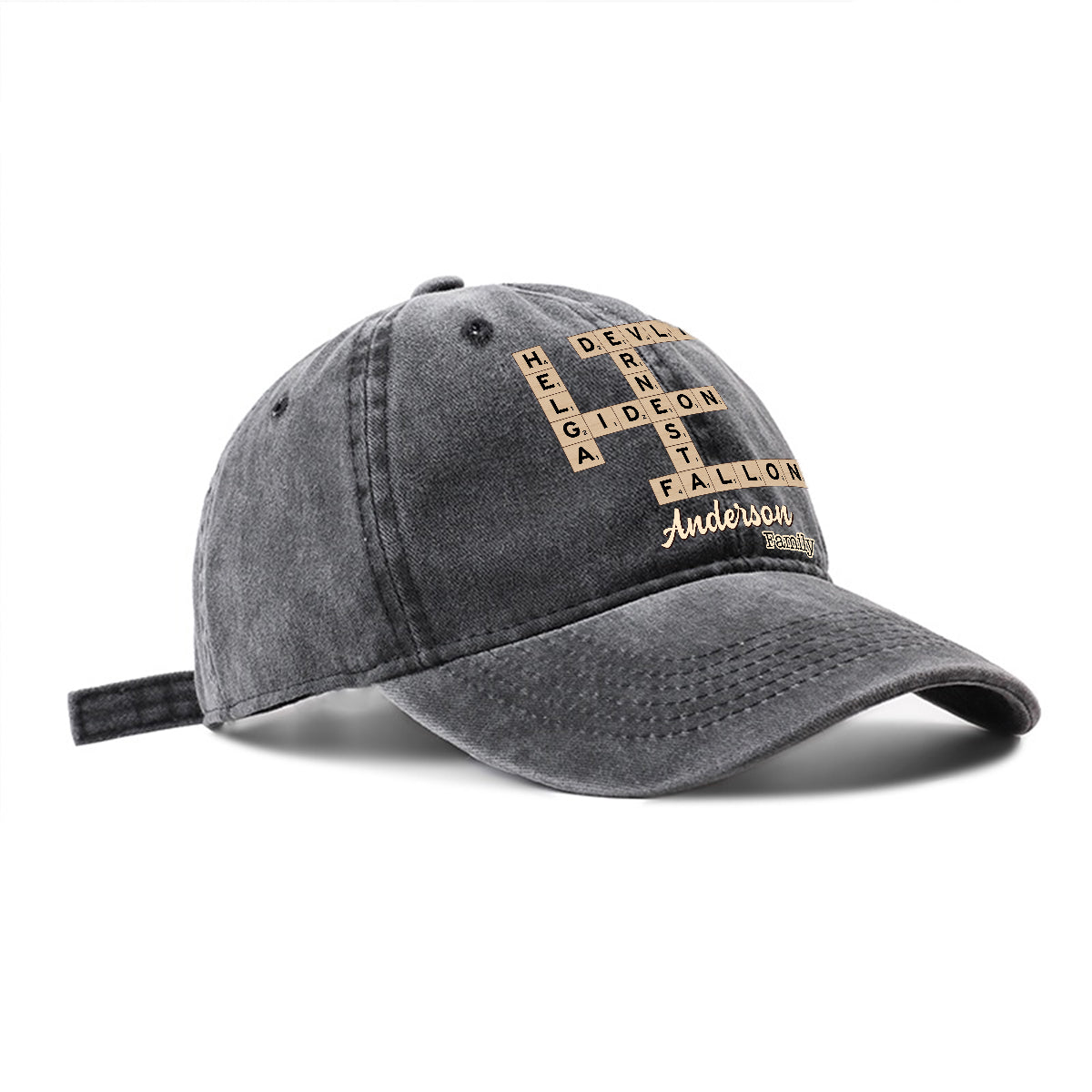 Love Family Scrabble Crossword - Personalized Scrabble Washed Denim Cap