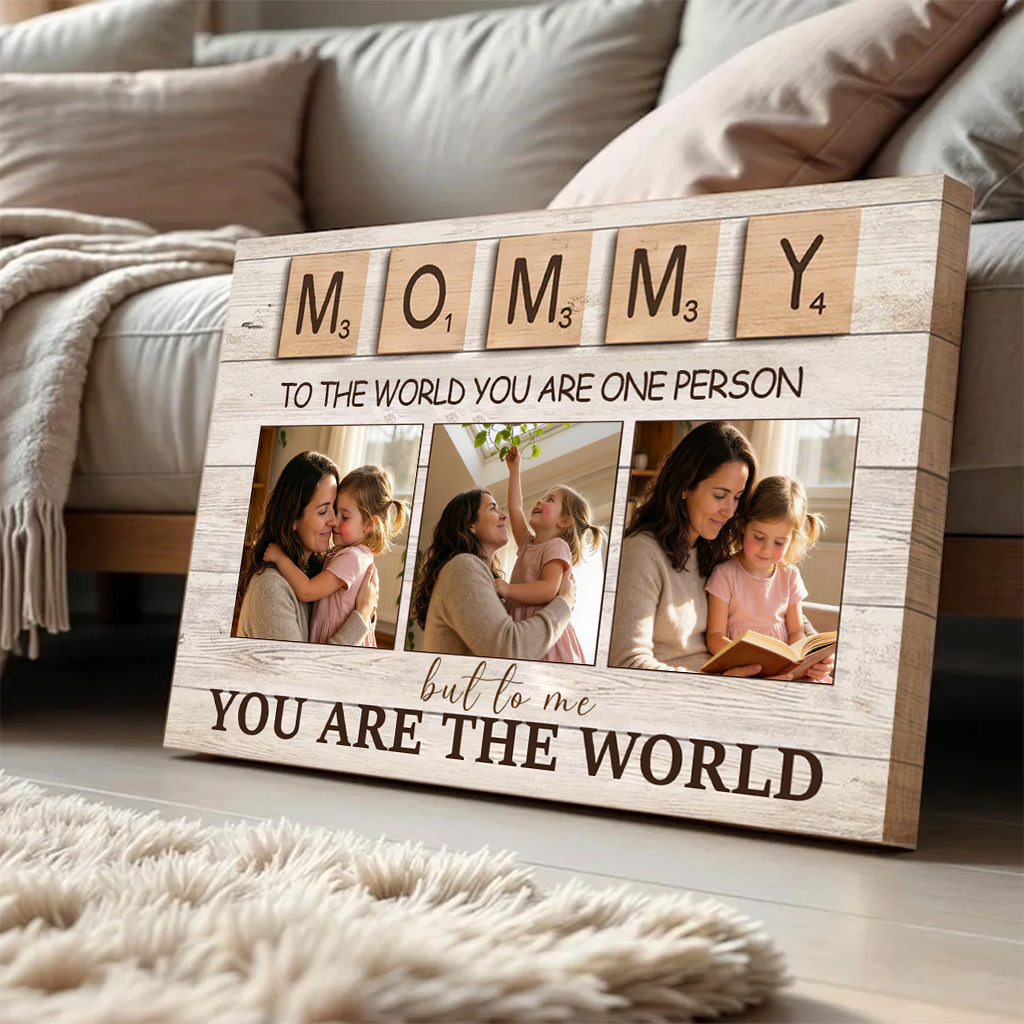 DoyoBest Personalized Custom Canvas Prints, Mother'S Day Canvas Prints with Your Photos, Personalized Gifts for Mom, Custom Poster with Frame, To The World You Are One Person Canvas(Mom-02)
