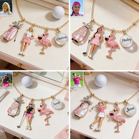 Custom Any Photo Golf & Wine - Personalized Golf Metal Necklaces With Pendants