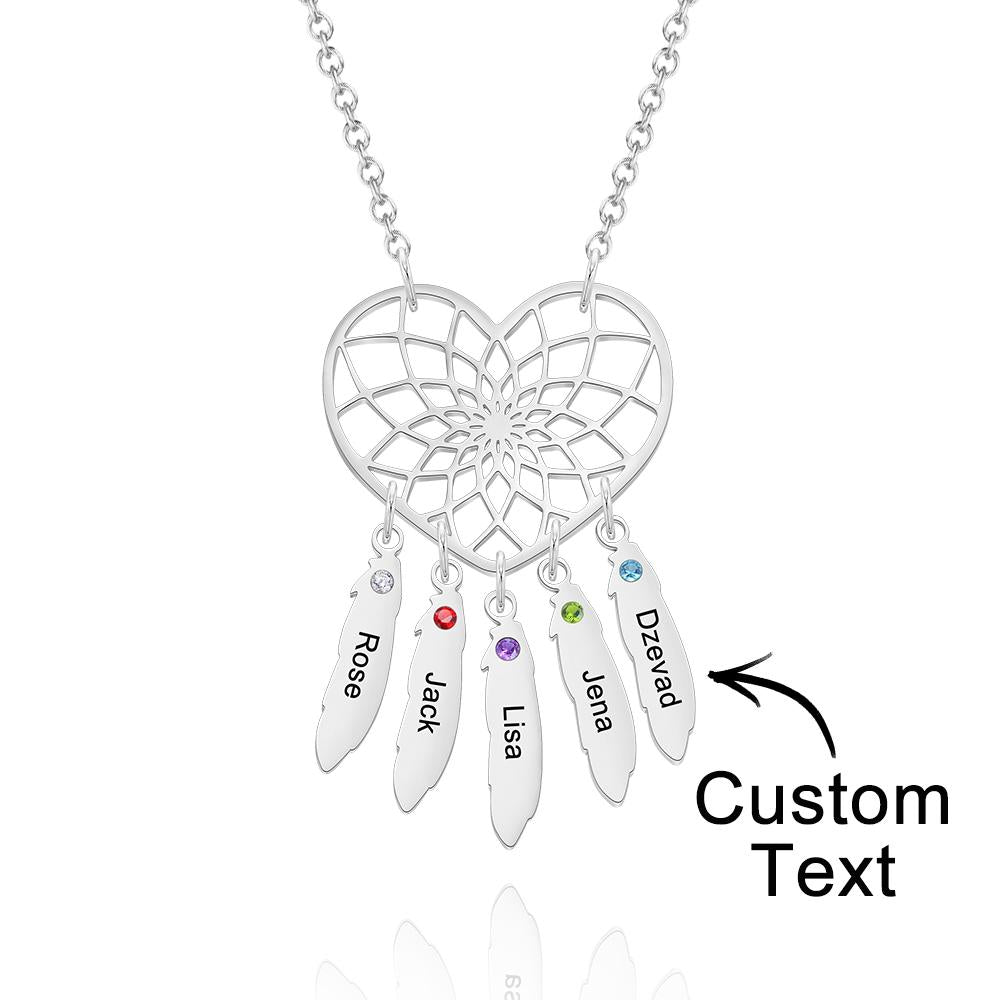 Family Name - Personalized Family Dreamcatcher Birthstone Necklace