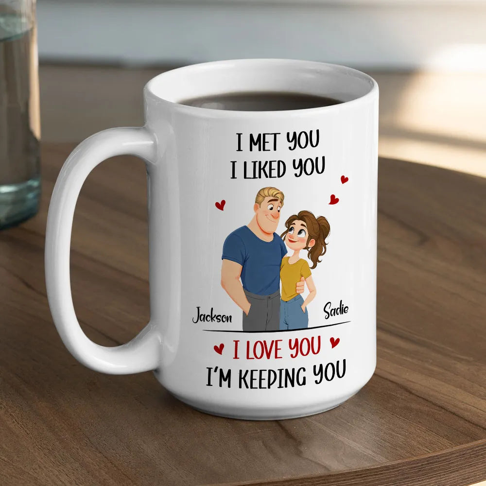 Personalized Couple Cartoon Ceramic Mug, 'I Love You I'm Keeping You' Cute Gift for Husband or Wife