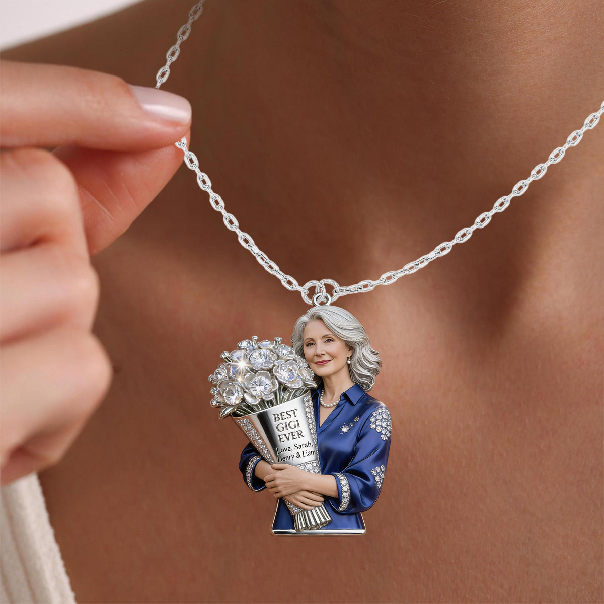 Custom Any Photo, Best Gift For Mom & Grandma - Personalized Mother Shaped Metal Pendant Necklace