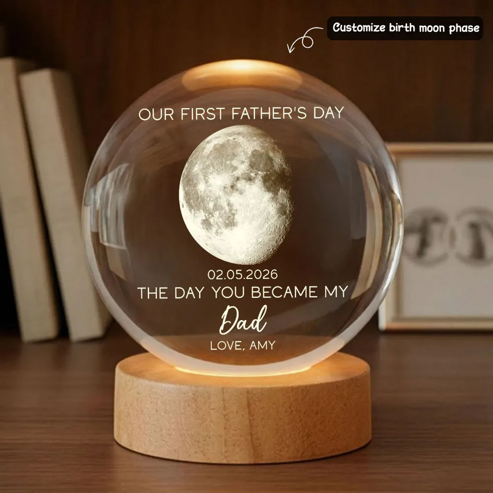 The Day You Became My Dad Personalized 1-Color K5 Globe Lamp, Warm Moon Night Light, Creative First Father's Day Gift