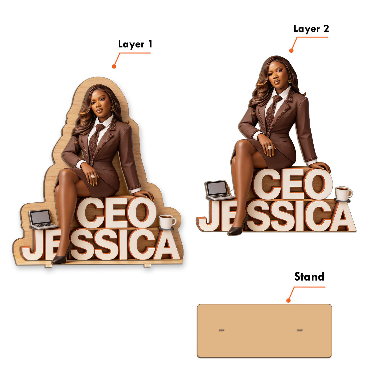 Custom Table Name Plate For Officer - Personalized Colleague 2 Layered Big Freestanding
