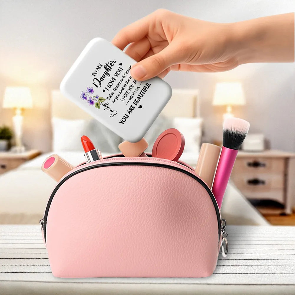 Personalized LED Pocket Mirror 'To My Daughter' Love Message - Unique Gift for Her, Daily Confidence Boost