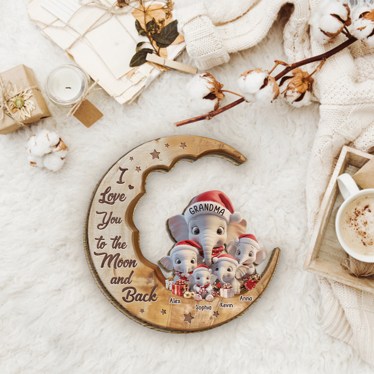 I Love You To The Moon And Back - Personalized Grandma 2 Layered Wood Sign / Wood Plaque