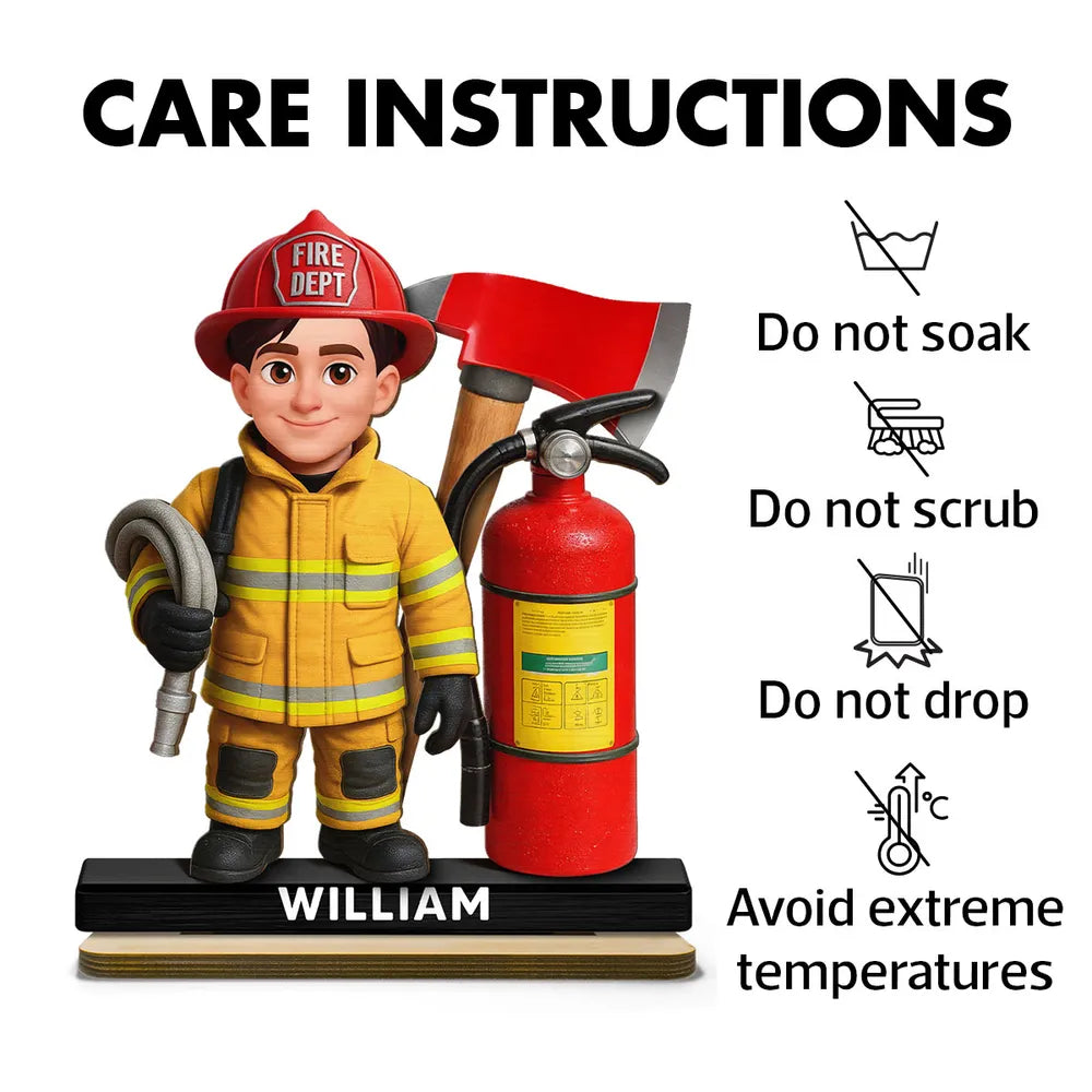 Personalized Firefighter 2-Layer Wooden Plaque with Fire Axe and Extinguisher Desk Decor Unique Gift for Firefighters