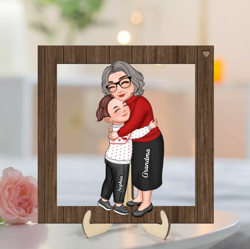Cute Grandma & Grandkid Hugging - Gift For Grandkids & Grandma - Personalized Acrylic Ornament