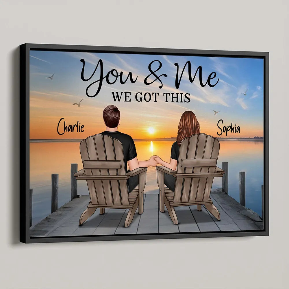 Couple with Pets on the Beach, Poster, Canvas, Keychain, Plaque, and Ornament, Perfect Gift for Her and Dog Loves
