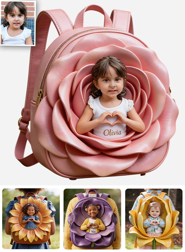 Custom From Photo And Flower - Personalized Kid Changeable Leather Patch Backpack