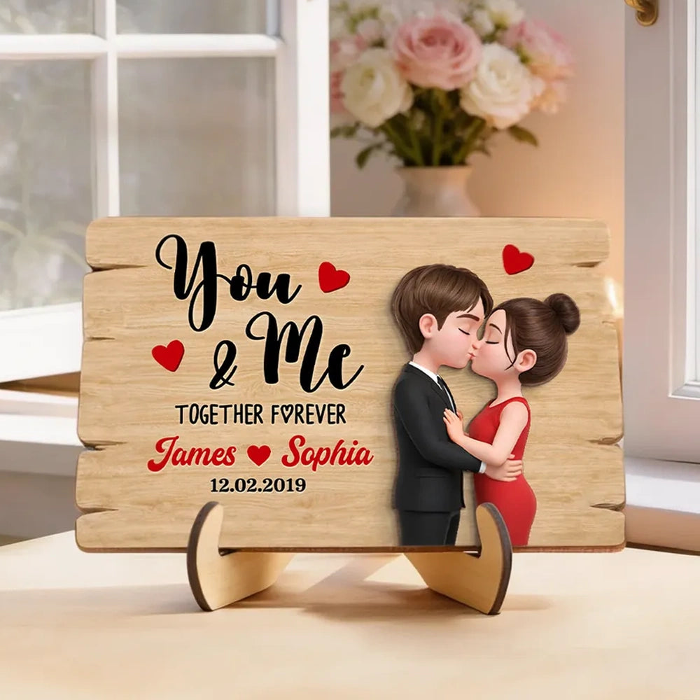 Personalized 2-Layer Wooden Plaque You & Me Together Forever Kissing Couple Warm Romantic Keepsake Unique Gift For Husband Or Wife