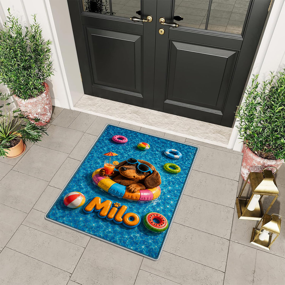 Funny Pet Summer Vibes Poolside - Personalized Dog Non-Slip Tufted Rug