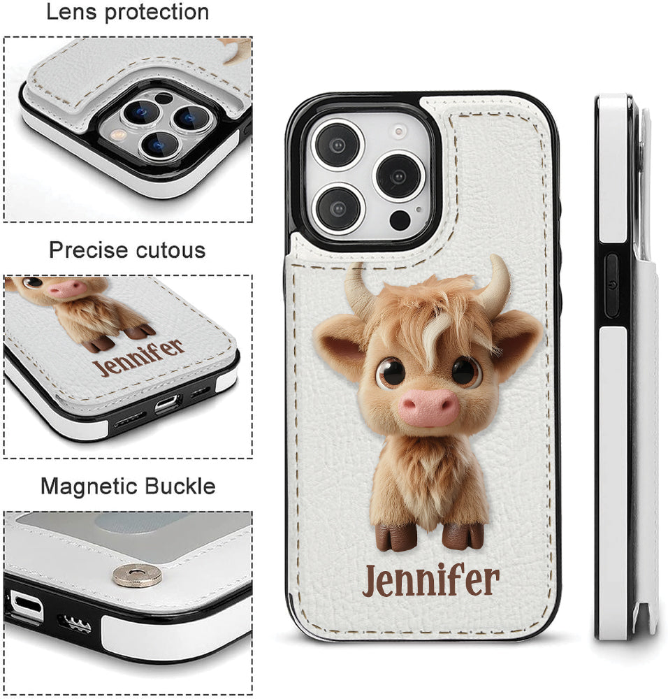 Cute Highland Cow - Personalized Highland Cow Foldable Wallet Phone Case