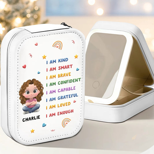 Leather LED Makeup Case Personalized with I Am Kind I Am Smart Quote, Sweet Everyday Reminder Creative Gift