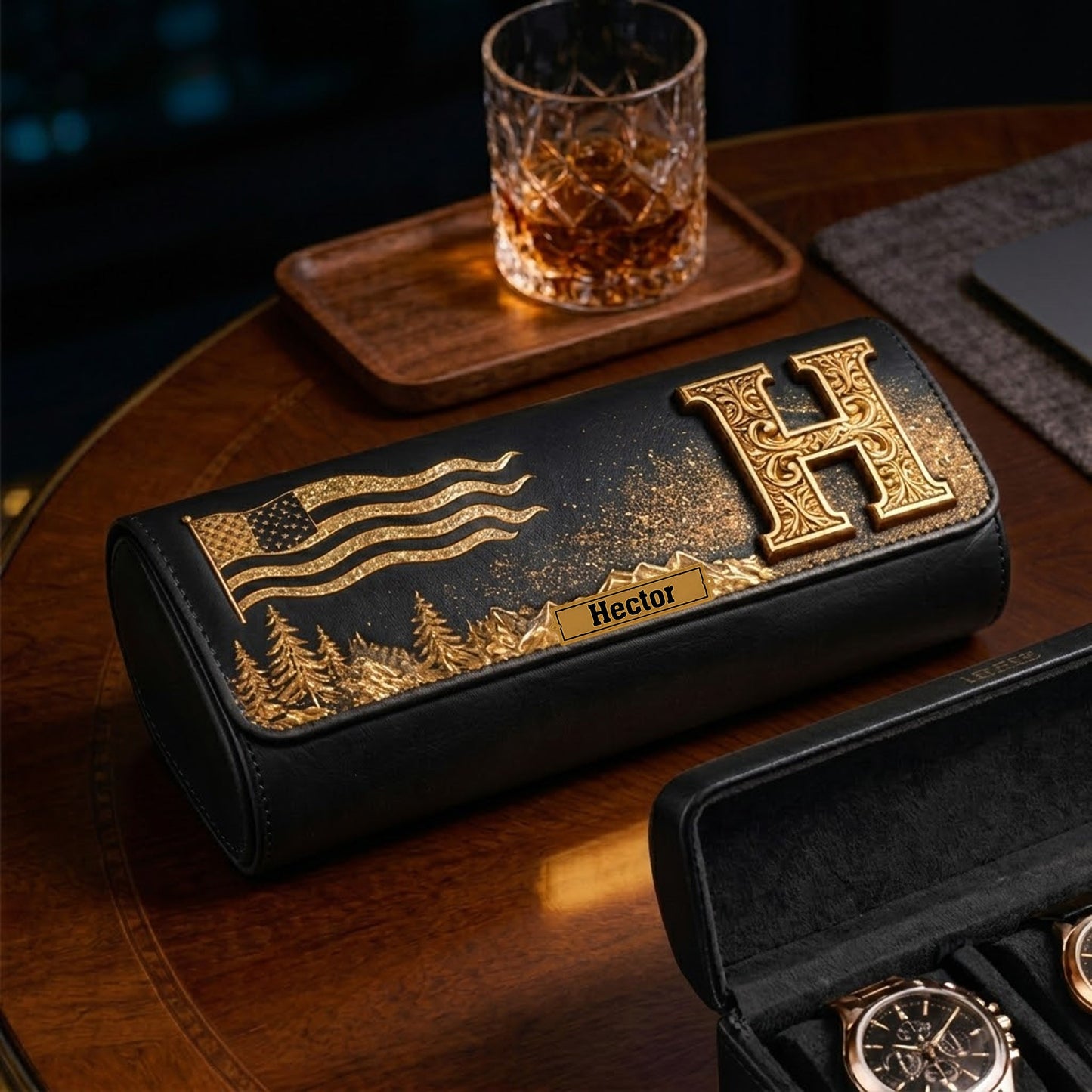 Initial Alphabet - Personalized Luxury Leather Watch Case