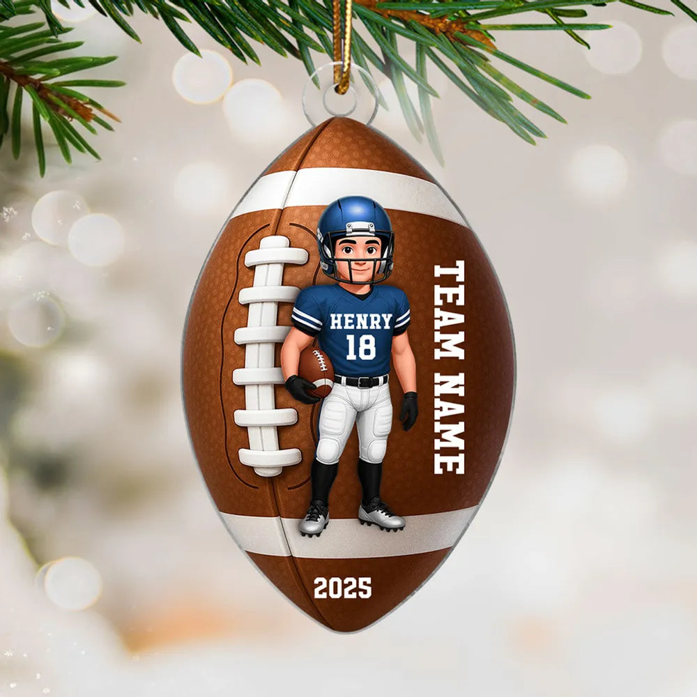 Football Player Acrylic Ornament - Personalized Sports Keepsake for Christmas Tree - Unique Gift for Teen Athlete or Son