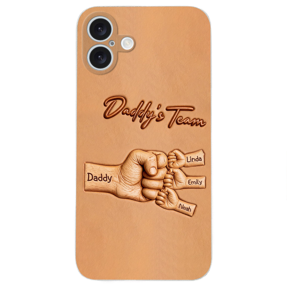 Daddy's Team - Personalized Father 3D Embossed Leather Phone Case