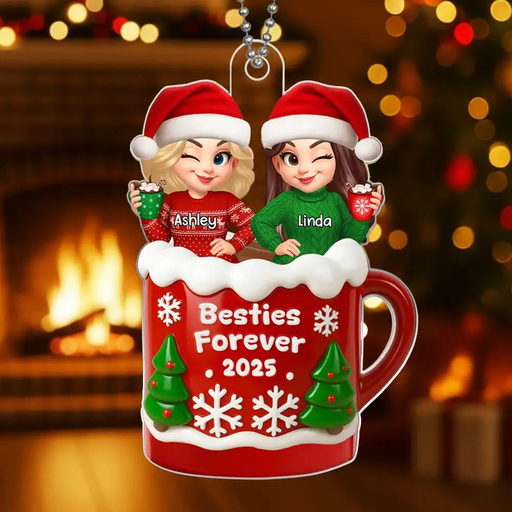 Acrylic Ornament with Besties Forever Christmas Theme, High Clarity, Perfect Gift for Friends