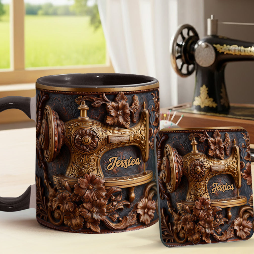 Just A Woman Who Loves Sewing - Personalized Sewing Accent Mug & Coaster