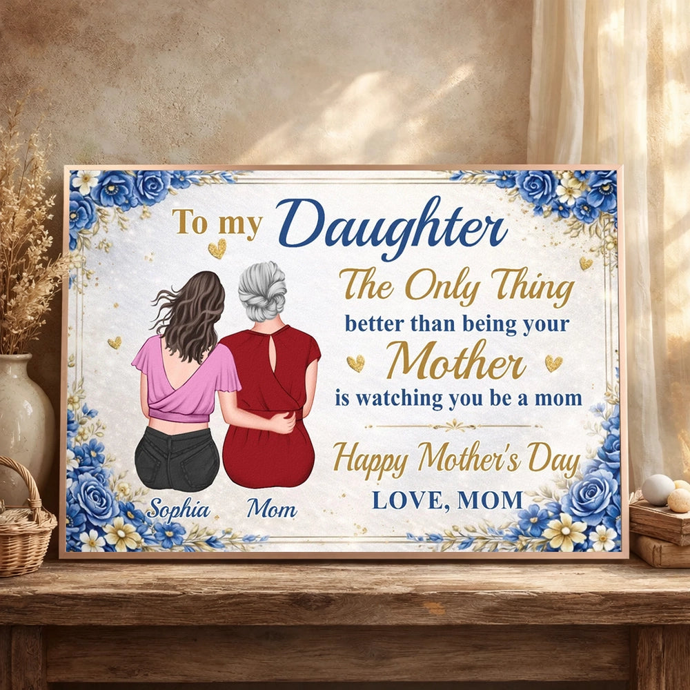 Personalized Mother-Daughter Poster, Back-Hug Illustration Wall Art, Mother's Day Gift That Celebrates Her Becoming a Mom