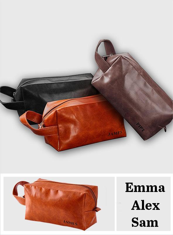 Custom Name Engraved Toiletry Travel Storage PU Leather Leather Toiletry Travel Storage Bag - gift for anyone - Personalized Bag
