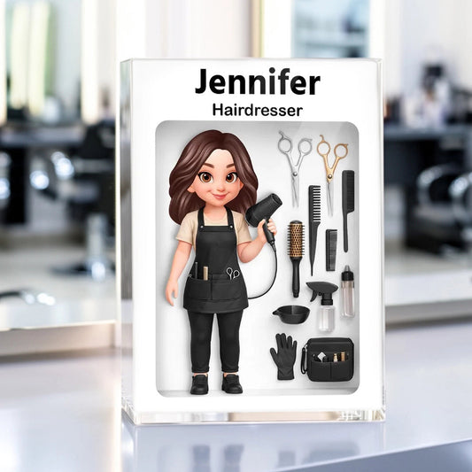 Personalized Rectangle Acrylic Block Plaque Hairdresser Salon Tool Illustration Desk Decor - Unique Gift for a Stylist