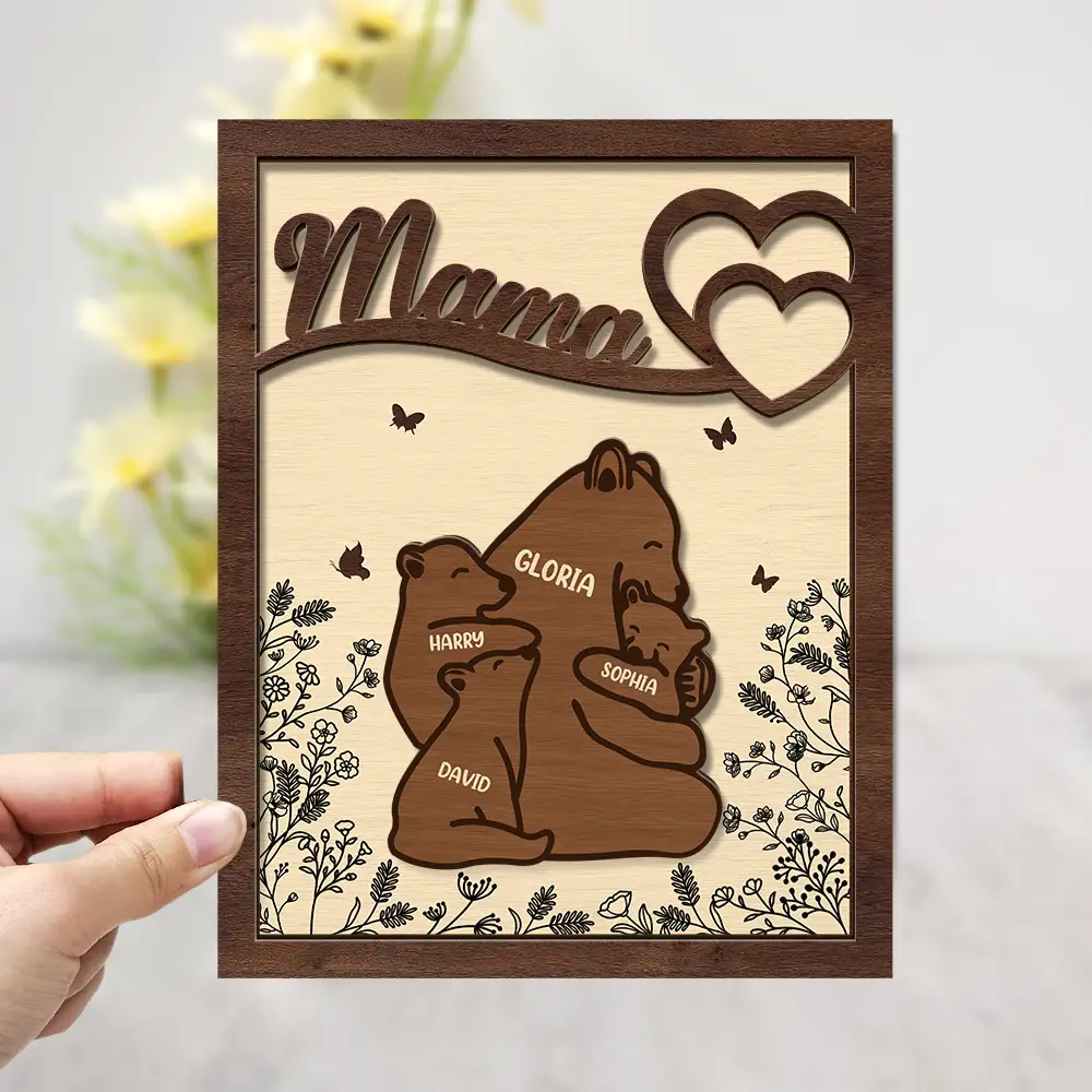 Nana Mama Bear - Personalized 2-Layered Wooden Plaque With Stand