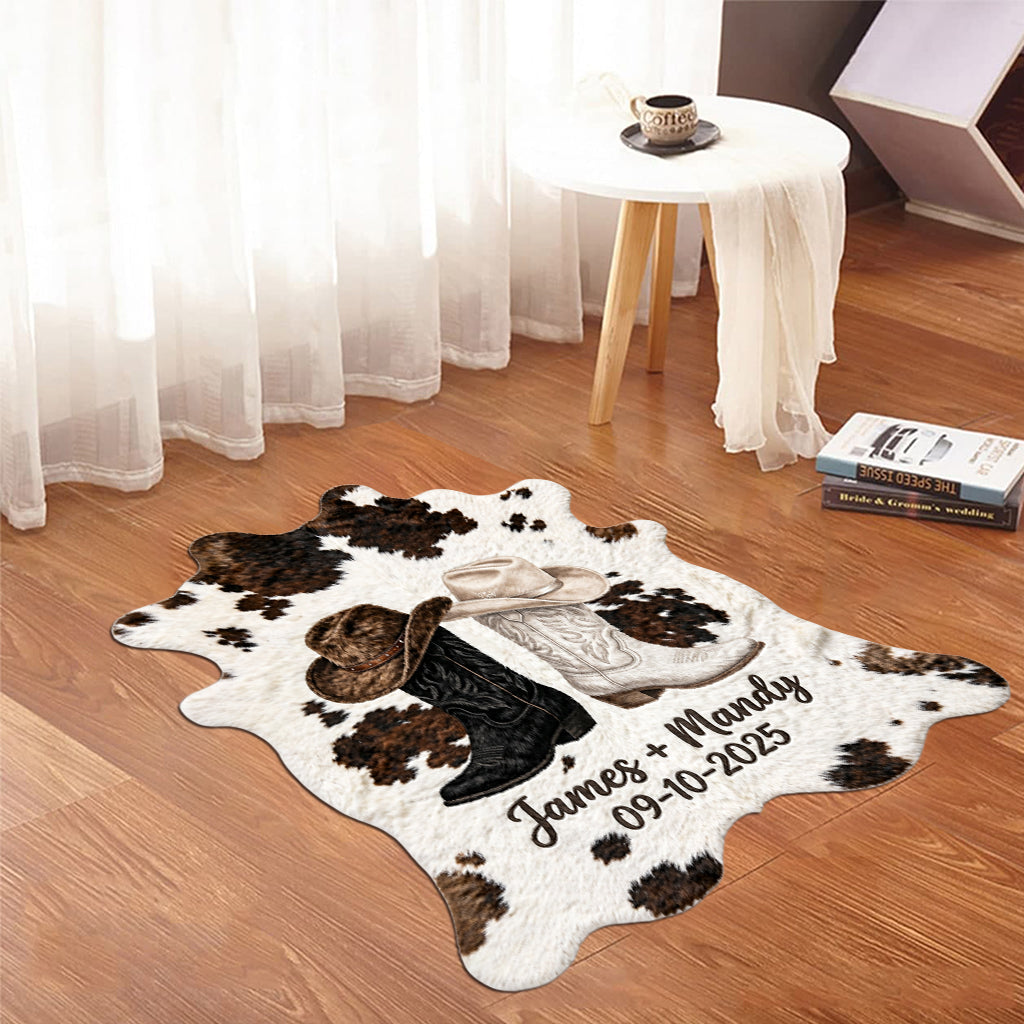 Farm House Decoration, Cowboy & Cowgirl Couple - Personalized Western Outfit Shaped Doormat/ Rug