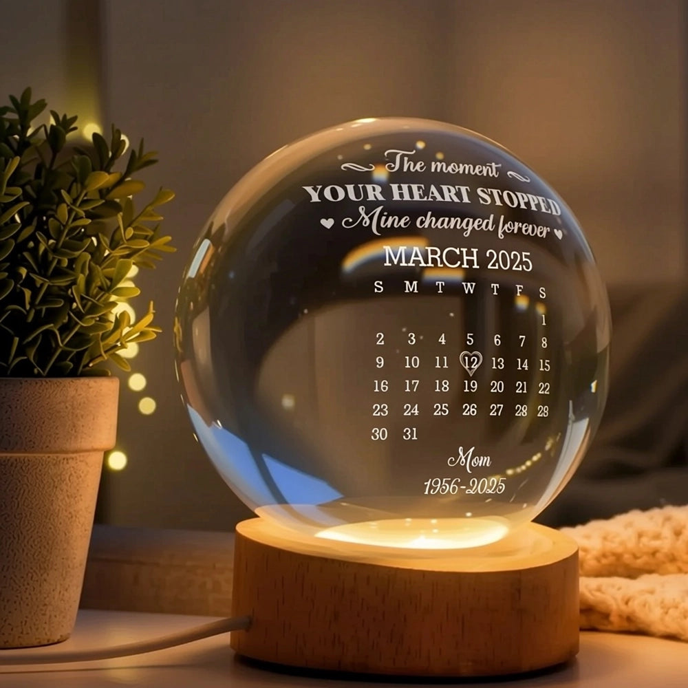 Personalized Globe Lamp Custom Calendar Night Light for Loved One Remembrance Warm Cozy Glow Unique Memorial Gift