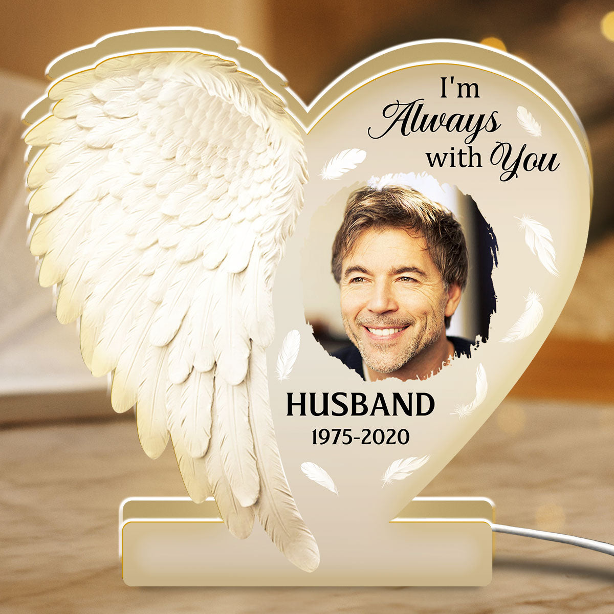 Personalized Acrylic Light Box Memorial for Dad with Angel Wings, Soft Warm Glow Keepsake, Unique Sympathy Gift