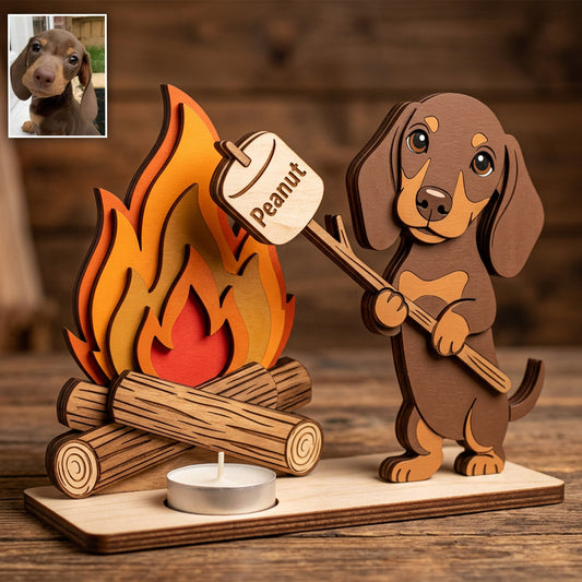 Funny Campfire Pet, Candle Stand - Personalized Dog 2 Layered Big Freestanding