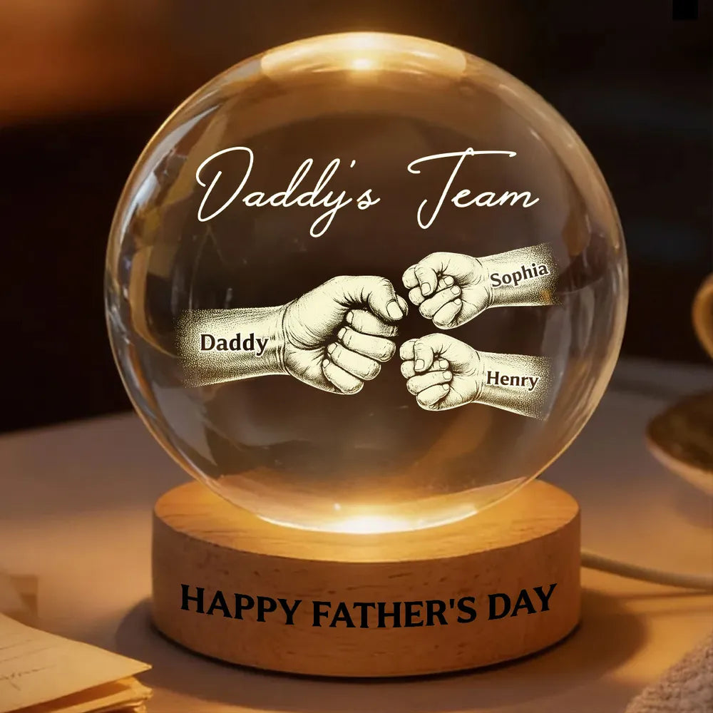 Daddy's Team Globe Lamp, Personalized Fist Bump Family Keepsake, Warm Glow Room Decor, Unique Gift for Dad
