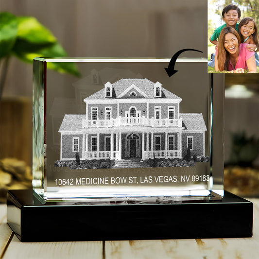 Housewarming Decor - Personalized Housewarming Laser Engraving 3D Cuboid Shaped Crystal Lamp