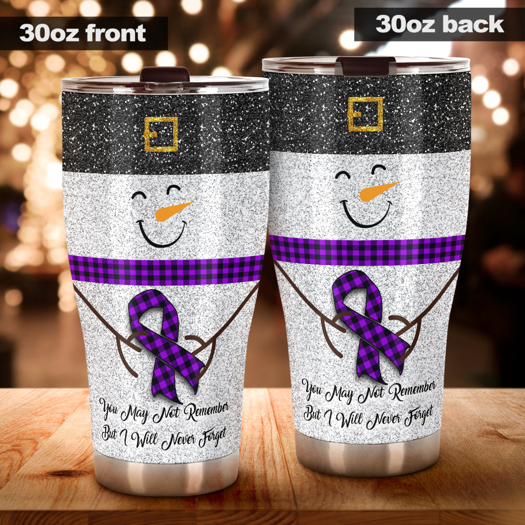 I Will Never Forget Faux Glitter Print Alzheimer Awareness Tumbler 0622