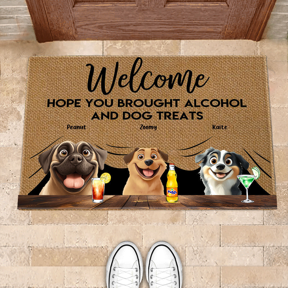 Pet-Themed Doormat – 'Hope You Brought Alcohol and Dog Treats,' Funny Home Decor Gift