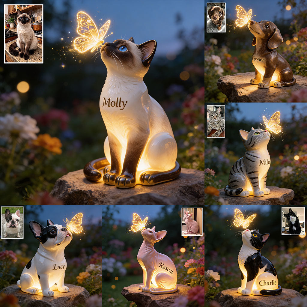 Cat And Butterfly - Personalized Cat Solar Acrylic Light