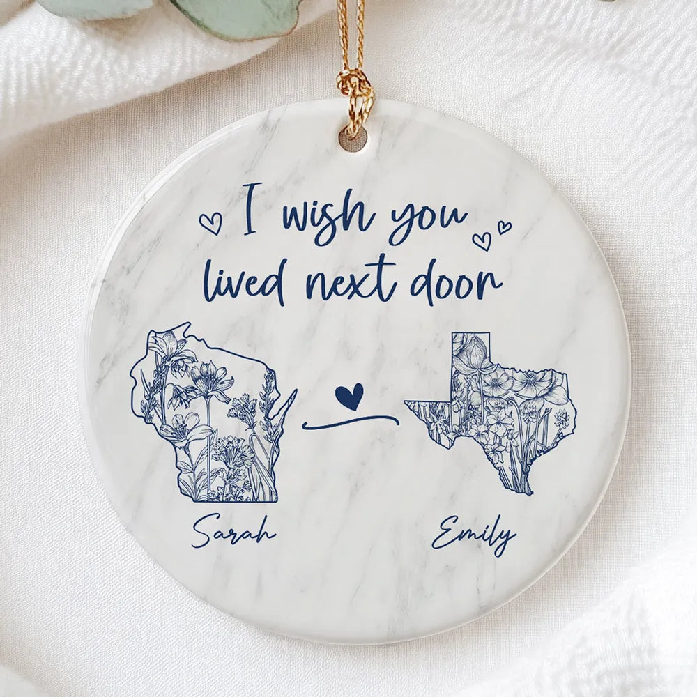 Ceramic Ornament with State Map Friendship Design, Clear Smooth Finish, Perfect Keepsake and Surprise Gift