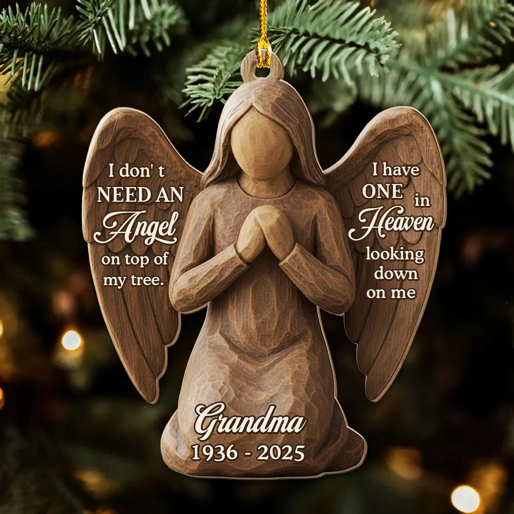 Personalized Wooden Ornament for Grandma in Heaven – Custom Angel Memorial Keepsake for Christmas Tree, Unique Sympathy Gift