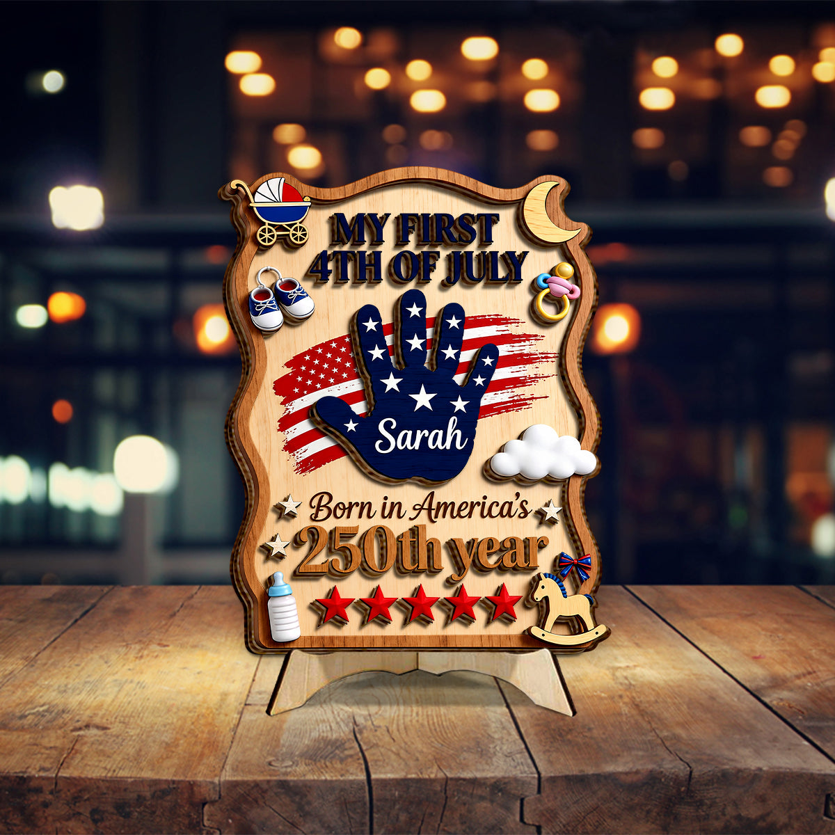 Born In America's 250th Year - Personalized Baby Shower 2 Layered Wood Sign / Wood Plaque