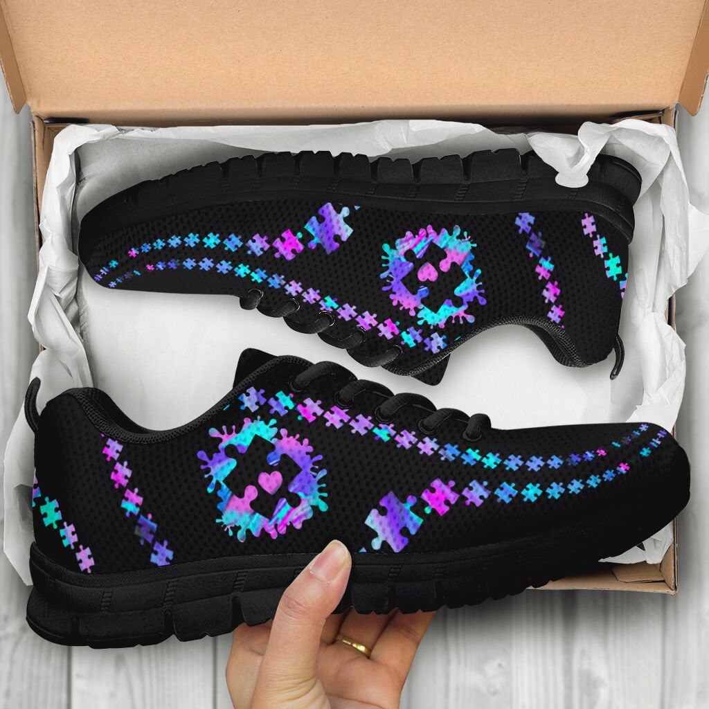 Hologram Puzzle Pieces Pattern Autism Awareness Sneakers 0622