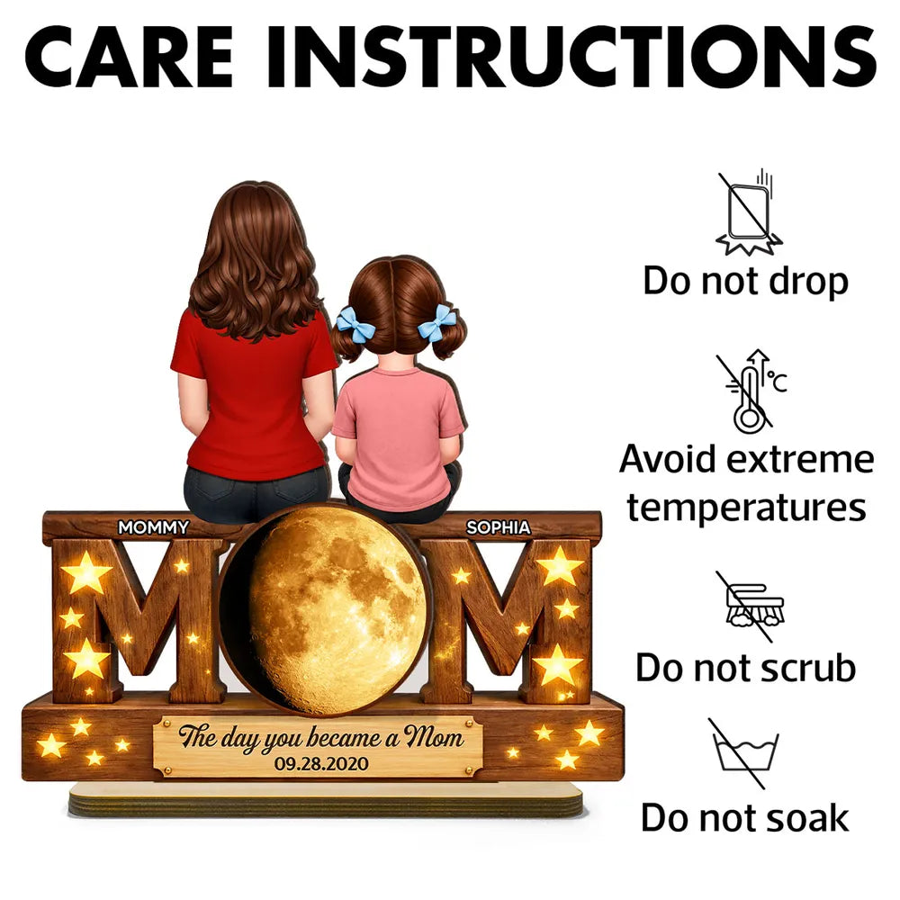 Personalized 2-Layer Wooden Plaque Mom and Daughter Sitting Together - Unique Mother's Day Gift for a Sweet Family Keepsake