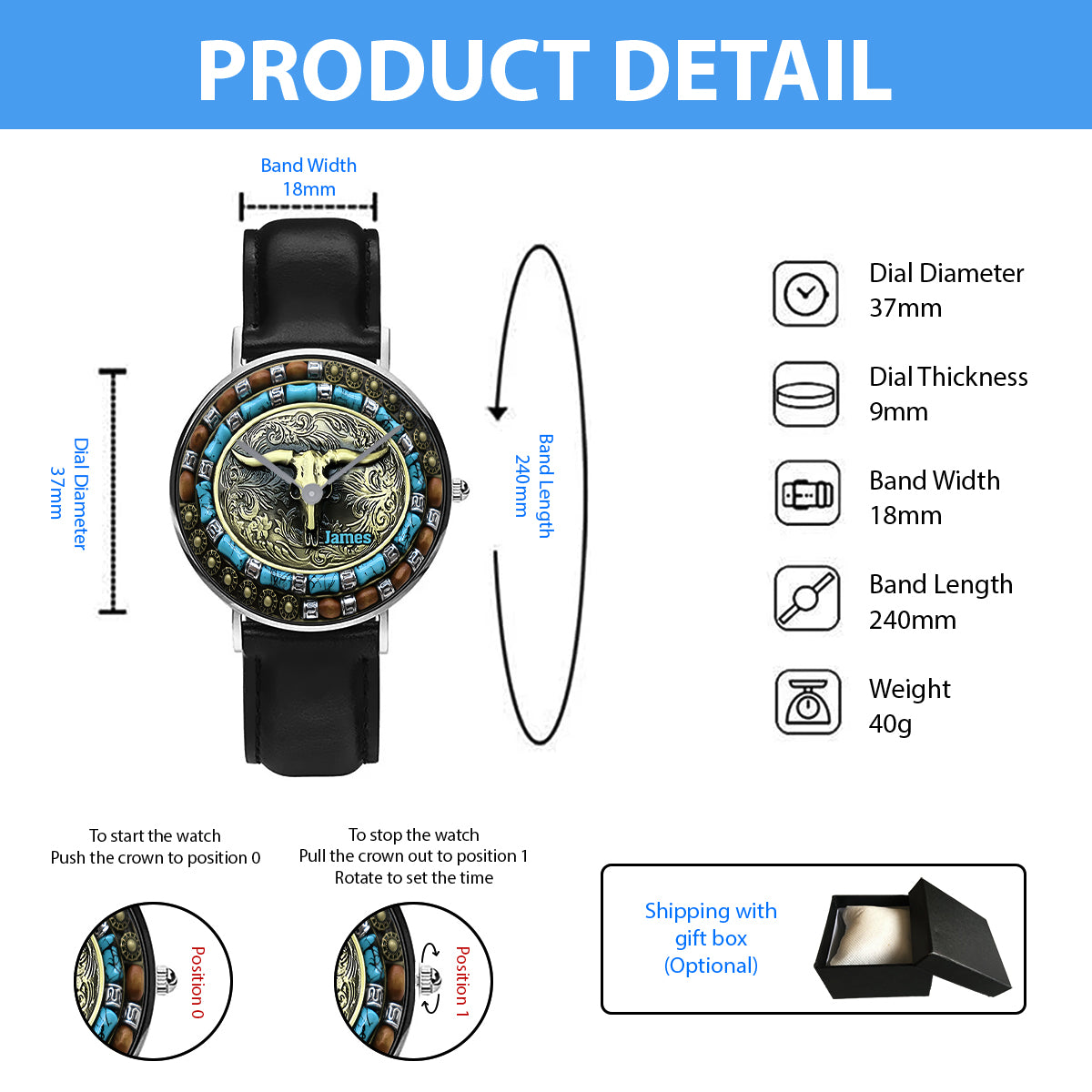 Bull Skull Hunting - Personalized Hunting Hand Watch