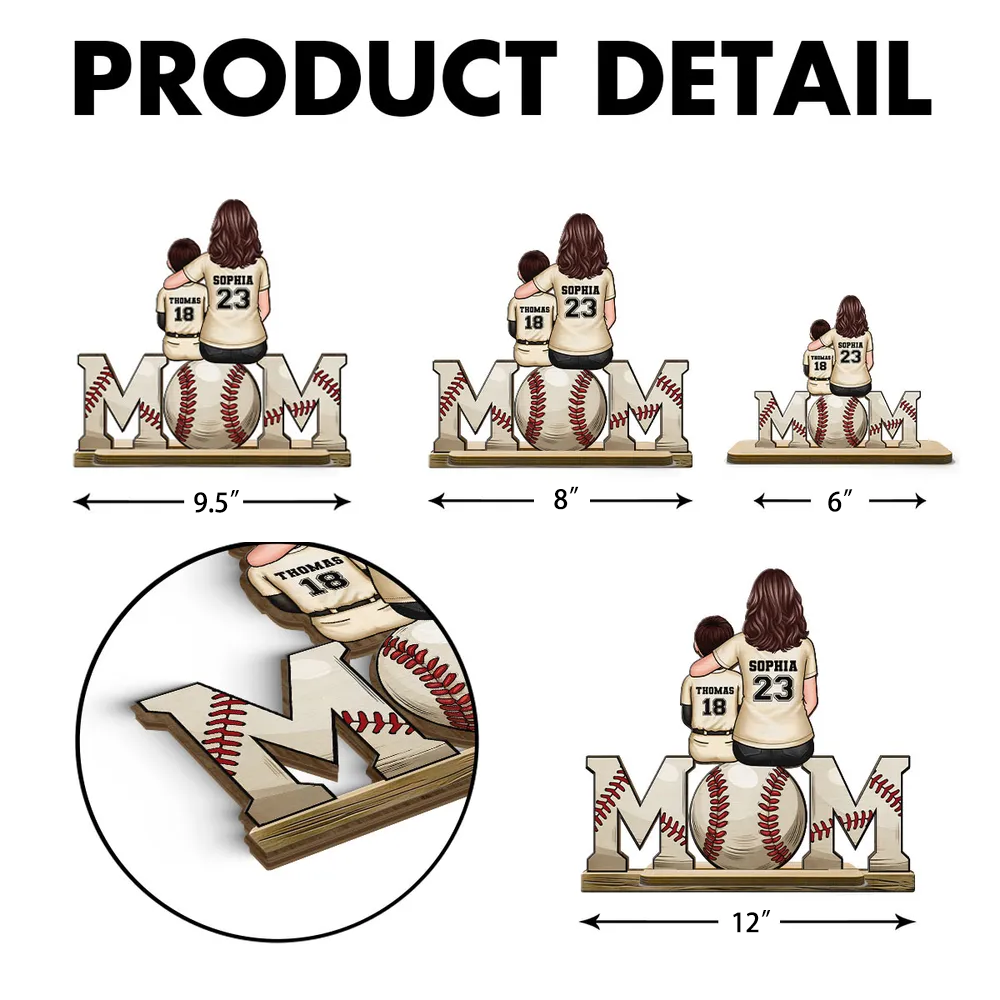Mother and Son Baseball Moment – Personalized Wooden Plaque with Customizable Names and Numbers – Perfect Gift for Mom on Mother's Day