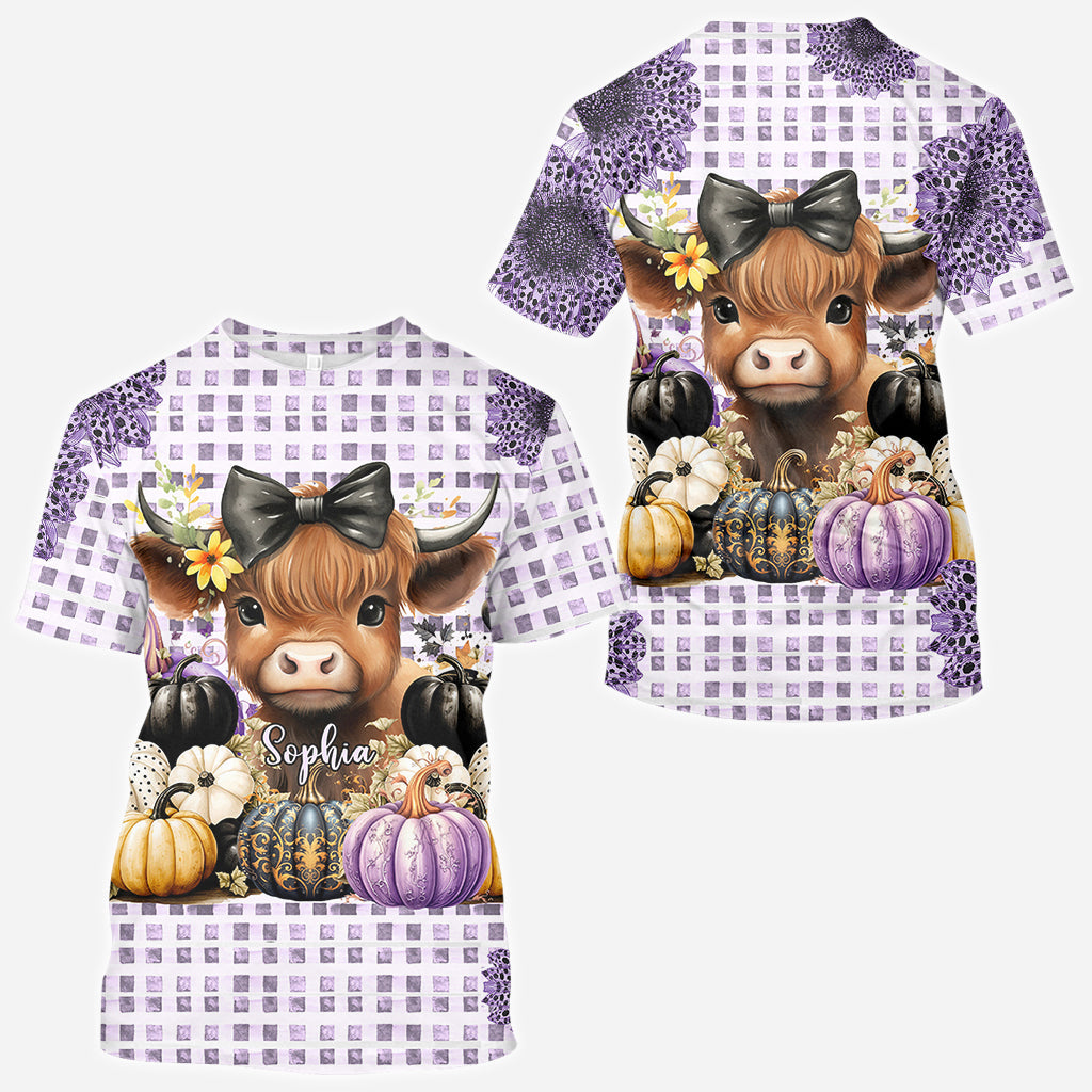 Cute Baby Highland Cow Fall Pumpkins - Personalized All Over Shirt