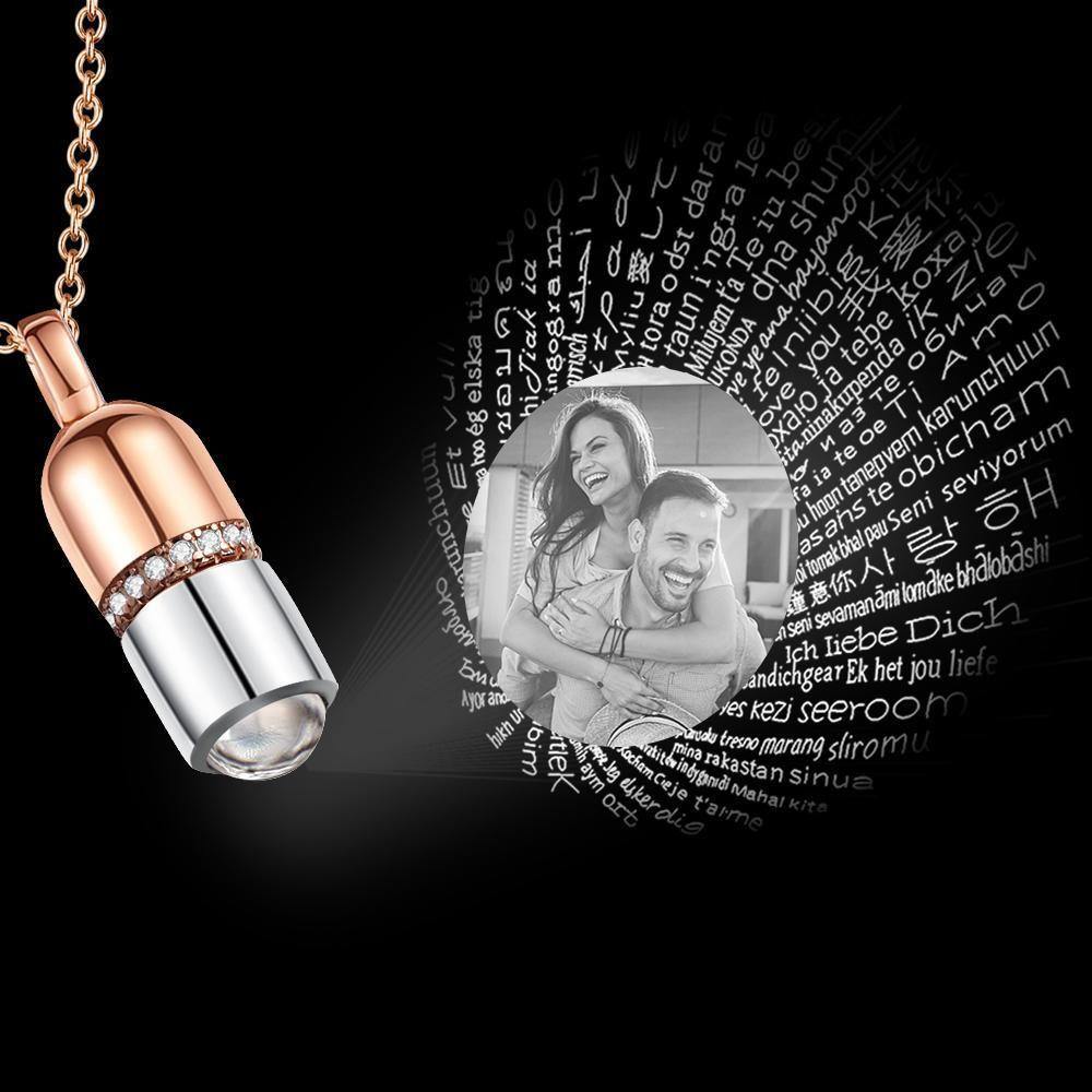 I Love You In Every Languages - Personalized Couple 100 Languages Photo Projection Necklace