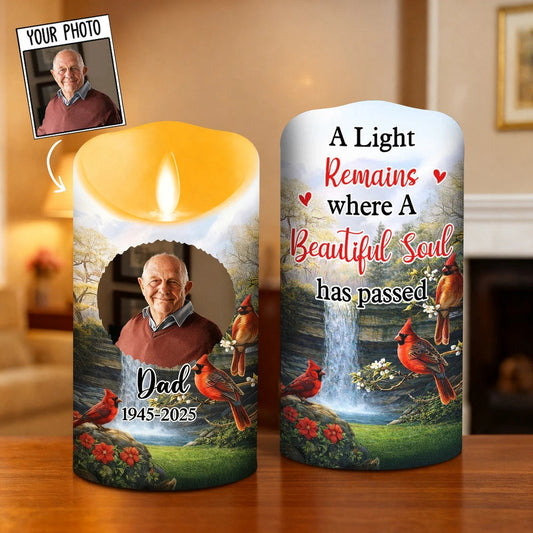 Personalized Flameless LED Candle with Photo and Memorial Quote, Peaceful Warm Glow, Unique Remembrance Gift