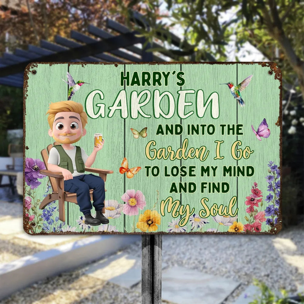 Rectangular Iron Sign with Garden Theme, Cartoon Character and Floral Design, Outdoor Decoration Gift