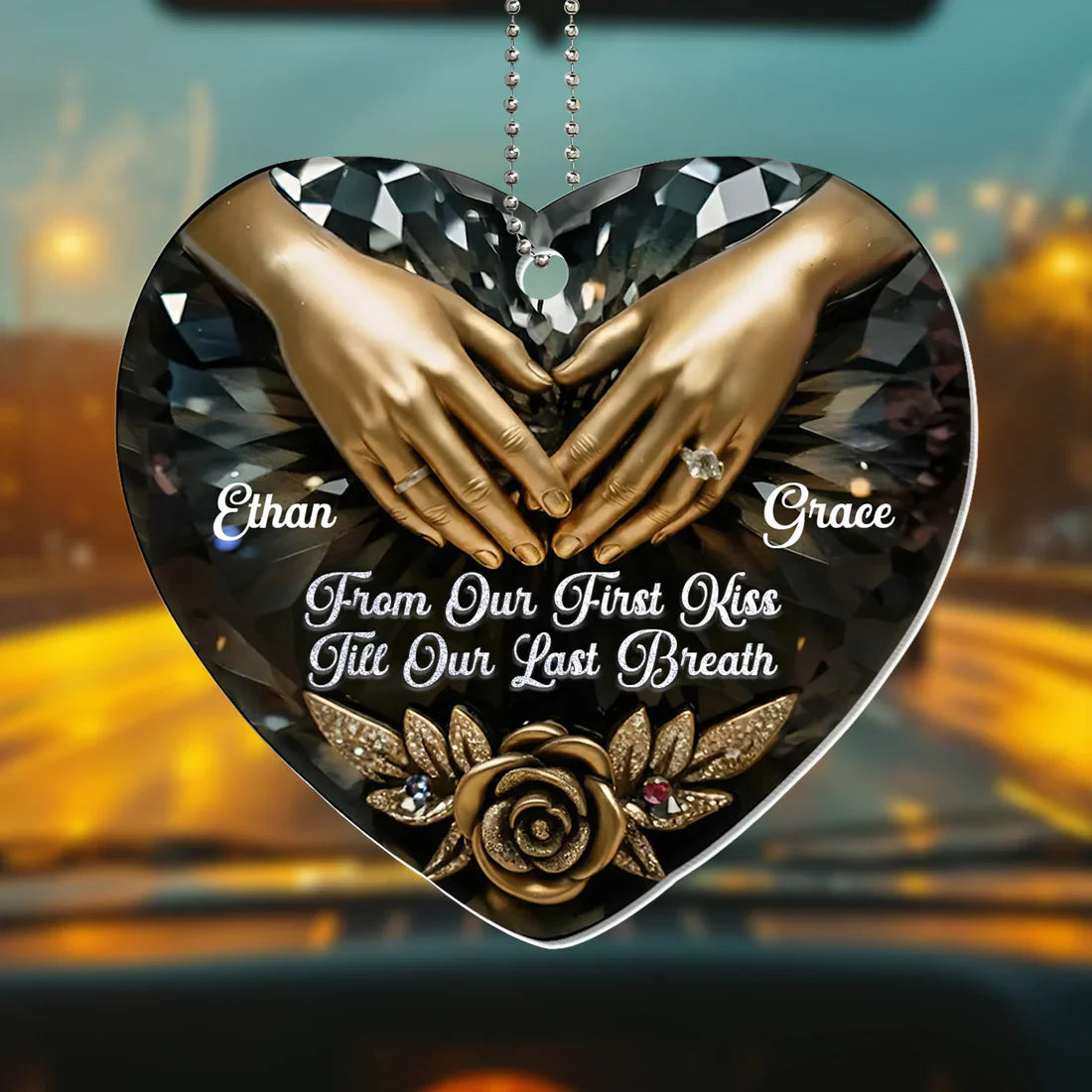Personalized Acrylic Car Hanger Heart Ornament for Couples, From Our First Kiss Till Our Last Breath, Unique Anniversary Gift