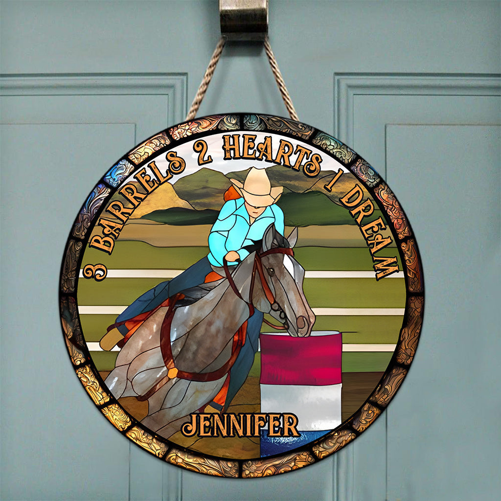 3 Barrels 2 Hearts 1 Dream - Personalized Horse Round Wood Sign
